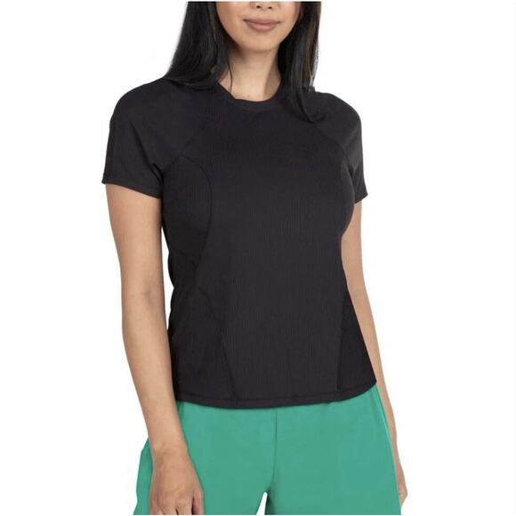 Spyder Active Women's Size Large Black Ribbed Short Sleeve Active Tee Shirt NWT - Picture 1 of 7